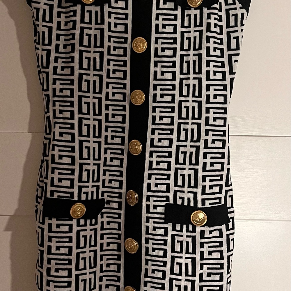 Designer inspired Elegant Black and White Patterned Mini Dress